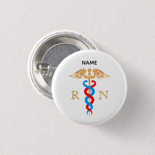 Caduceus Symbol & Registered Nurse Monogram Button (Vorne & Hinten)