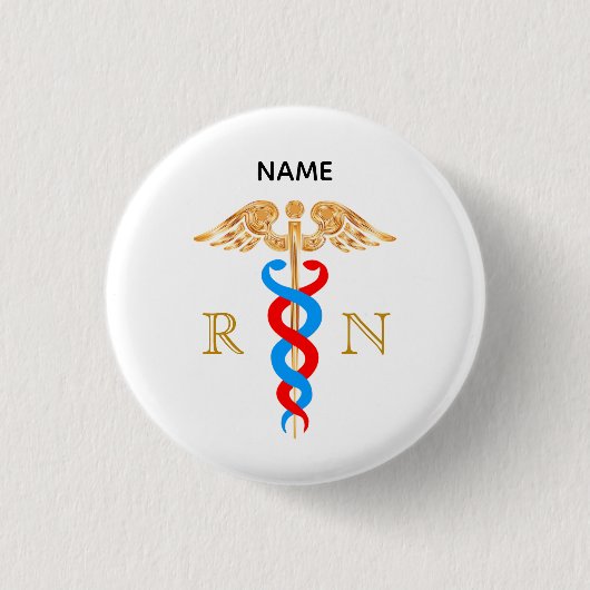 Caduceus Symbol & Registered Nurse Monogram Button (Vorderseite)