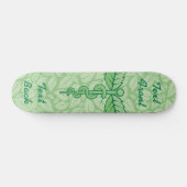 Caduceus with Leaves Background Skateboard (Horizontal)