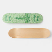 Caduceus with Leaves Background Skateboard (Horizontal)