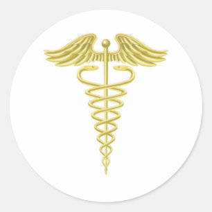 Caduceusgoldmedizinisches Symbol Runder Aufkleber