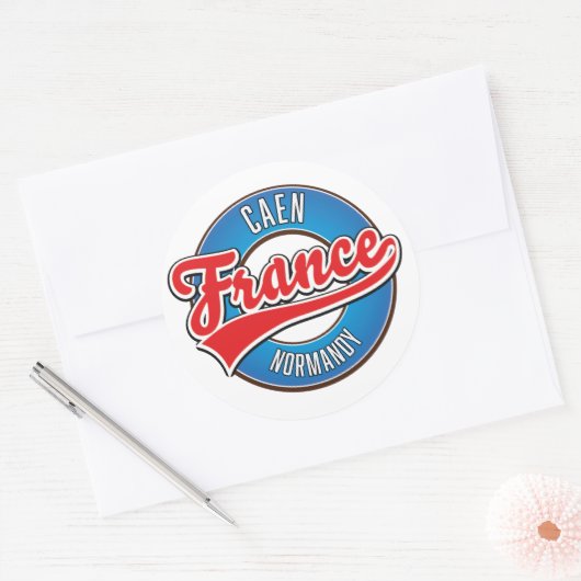 Caen Normandy France Retro-Logo Runder Aufkleber (Umschlag)