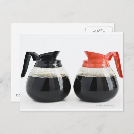 Caf. und Decaf. Kaffeeköpfe auf Weiß. Postkarte (Vorne/Hinten)