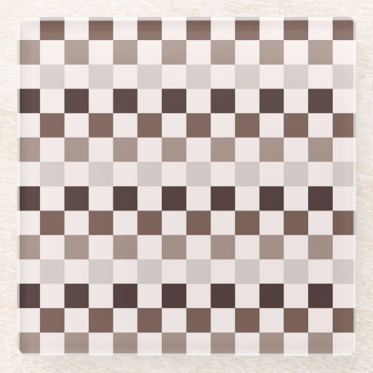 Cafe Au Lait checkerboard pattern Glasuntersetzer (Vorderseite)