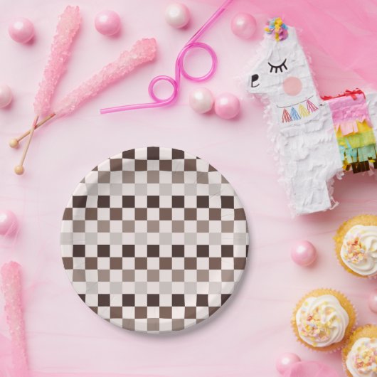 Cafe Au Lait checkerboard pattern Pappteller (Party)