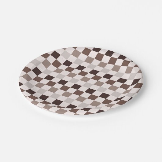 Cafe Au Lait checkerboard pattern Pappteller (Schrägansicht)
