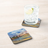 Café auf tropischem Strand am Sonnenuntergang Untersetzer (Rechte Seite)