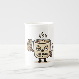 Café Awake Cute Sleepy Coffee Mascot Illustration Porzellantasse