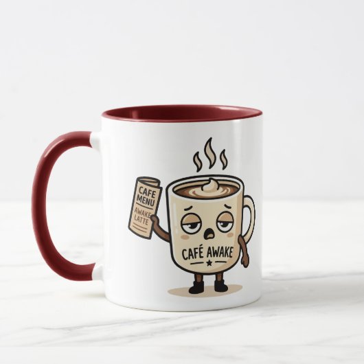 Café Awake Cute Sleepy Coffee Mascot Illustration Tasse (Links)