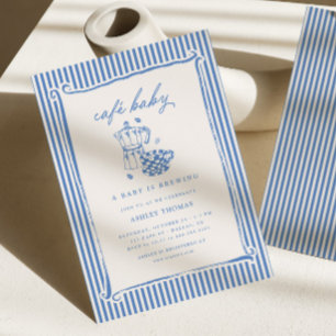 Cafe Baby Shower Blue Stripe Baby ist auf dem We Einladung