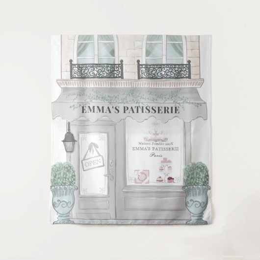 Café Bakery Patisserie Grau Hintergrund Wandteppich (Vorderseite)