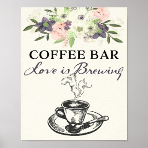 Café-Bar-Schild Hochzeit/Wasserfarben Floral Braut Poster