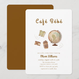Café Bébé Abenteuer Globus Kaffee Babyparty Einladung