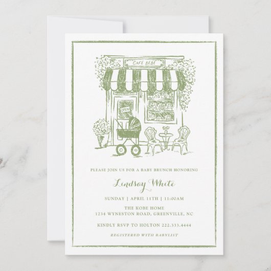 Cafe Bebe Baby Brunch Invite | Baby Shower Einladung (Vorderseite)