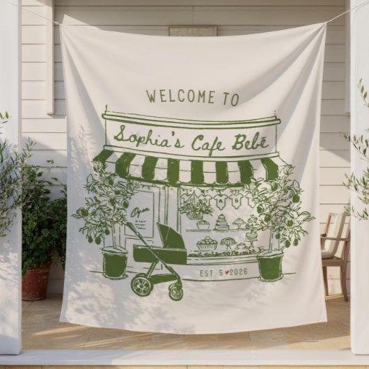 Cafe Bebe Baby Shower Willkommensschild, Kaffeethe Wandteppich