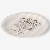 Cafe Bebe Beige Stripes Parisian theme Baby Shower Pappteller (Schrägansicht)