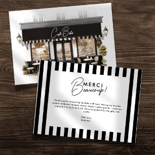 Café Bébé Black & White Paris Baby Dusche Dankeskarte