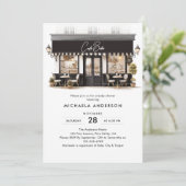 Café Bébé Black & White Paris Baby Dusche Einladung (Stehend Vorderseite)