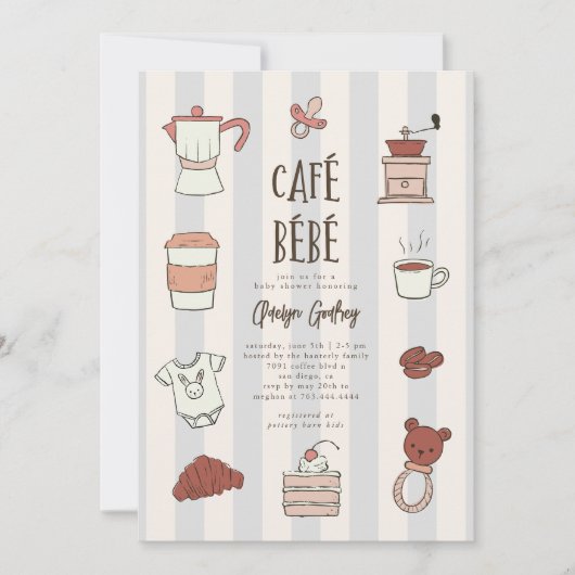 Cafe Bebe Blue Baby Dusche Einladung (Vorderseite)