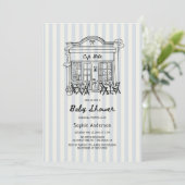 Café Bebe Blue Stripes Babydusche Einladung (Stehend Vorderseite)