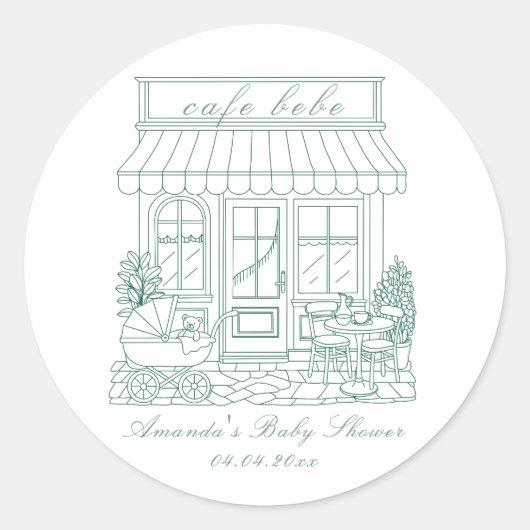 Cafe Bebe Bonjour Baby Shower Runder Aufkleber (Vorderseite)