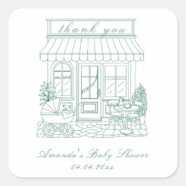 Cafe Bebe Bonjour Babyparty Quadratischer Aufkleber