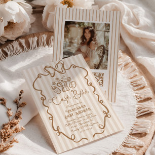 Cafe Bebe Braune Streifen geschlechtsneutrale Baby Einladung