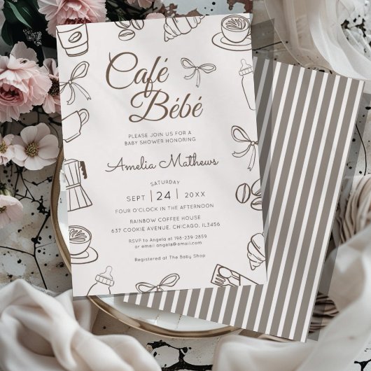 Cafe Bebe Brown Bow Baby Shower Einladung