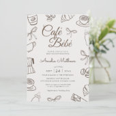 Cafe Bebe Brown Bow Baby Shower Einladung (Stehend Vorderseite)