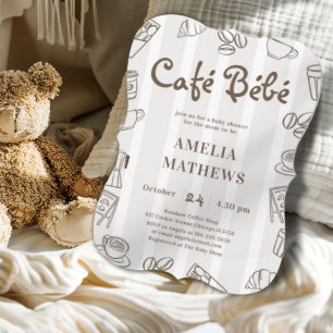 Cafe Bebe Brown Stripe Babyparty Einladung