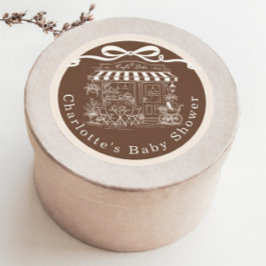 Cafe Bebe Brown Stripes Parisian theme Baby Shower Runder Aufkleber
