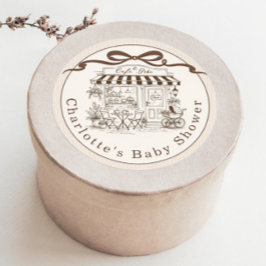 Cafe Bebe Brown Stripes Parisian theme Baby Shower Runder Aufkleber