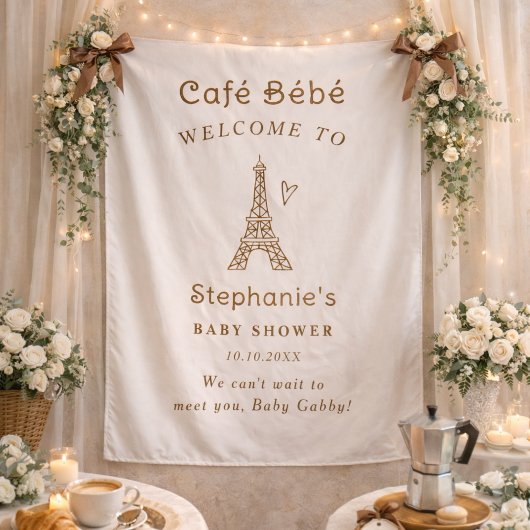 Cafe Bebe Coffee Baby Shower Fabric Welcome Sign Wandteppich