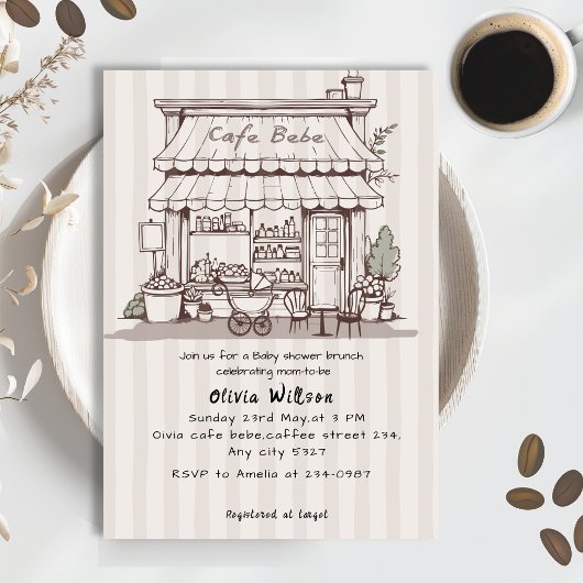 Cafe Bebe Coffee theme gender neutral Baby shower Einladung