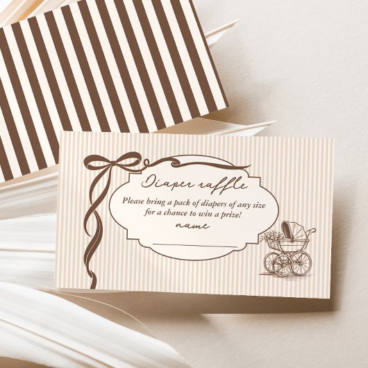Cafe Bebe Diaper raffle Stripes Brown Baby shower Begleitkarte