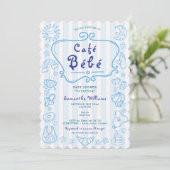 Café Bébé Französisch Moderne Blue Boy Baby Dusche Einladung (Stehend Vorderseite)