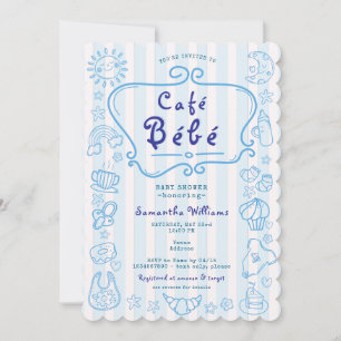 Café Bébé Französisch Moderne Blue Boy Baby Dusche Einladung