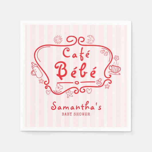 Café Bébé Französisch Moderne Pink Red Girl Baby D Serviette (Vorderseite)