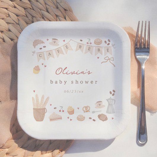 Cafe Bebe French Bakery Watercolor Baby Shower Pappteller