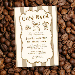 Cafe Bebe French Coffee Shop Cute Bow Baby Shower Einladung