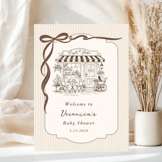 Cafe Bebe Gender Neutral Bow Baby Shower Welcome Poster