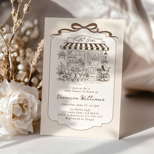 Cafe Bebe Gender Neutral Elegant Brown Baby Shower Einladung