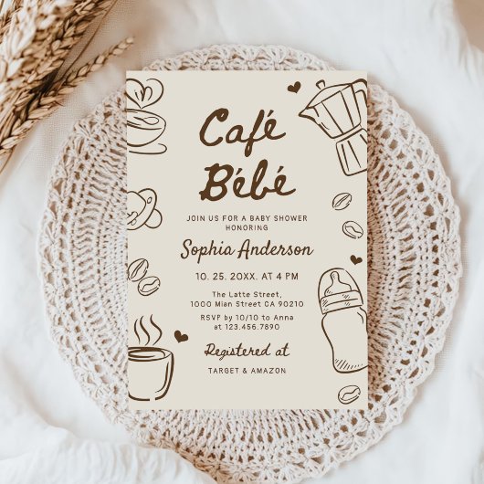 Cafe Bebe Hand Drawn Coffee Baby Shower Einladung