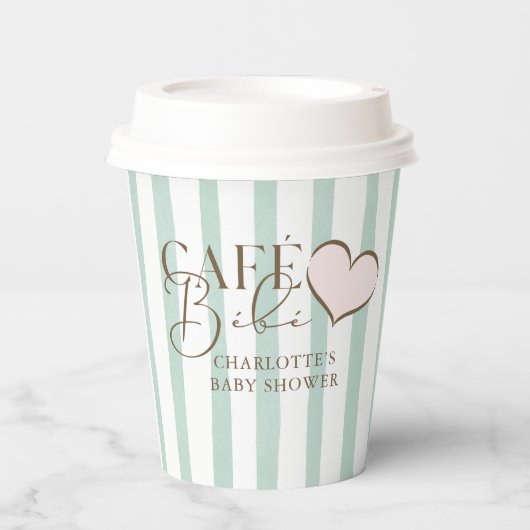 Café Bébé Mint Strippencoffee Themed Babydusche Pappbecher (Vorderseite)