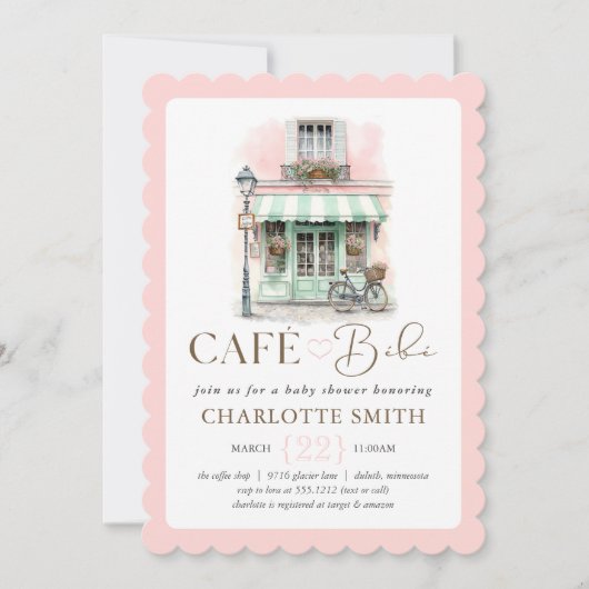 Café Bébé Paris Themed Baby Dusche Einladung (Vorderseite)