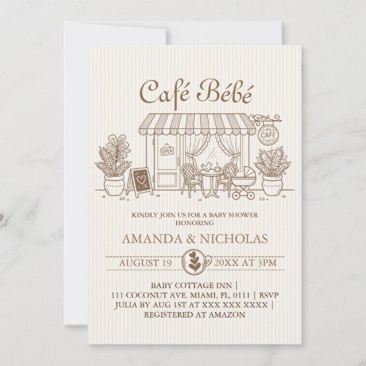 Cafe Bebe Pariser Babyparty Einladung (Vorderseite)