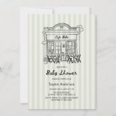 Café Bebe Sage Stripes Baby Dusche Einladung (Vorderseite)