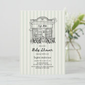 Café Bebe Sage Stripes Baby Dusche Einladung (Stehend Vorderseite)