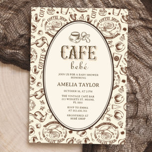 Café Bébé Vintage Kaffee Baby Shower   Retro Einladung