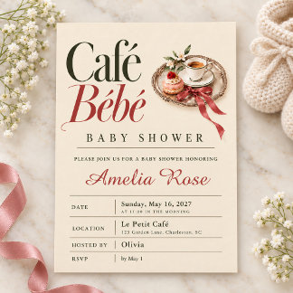 Café Bébé Vintage Patisserie Babyparty Einladung